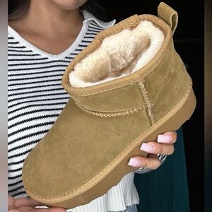 NEW Cozy Suede Shearling Lined Ankle Boot in Chestnut